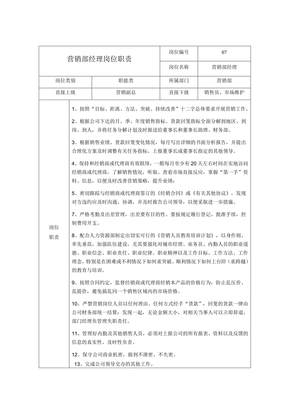 食品公司部门经理岗位职责及任职说明_第3页