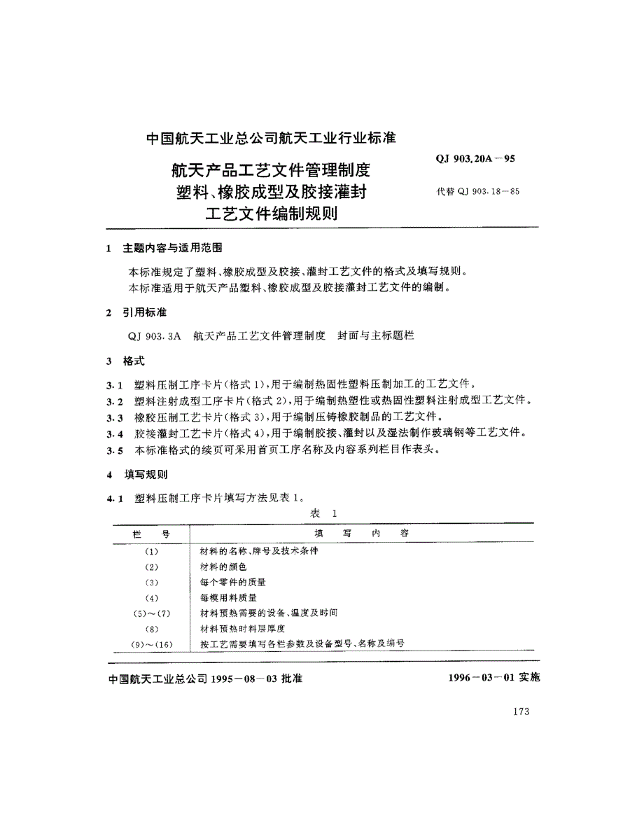 航天产品工艺文件管理制度塑料、橡胶成型及胶接灌封工艺文件编制规则_第1页