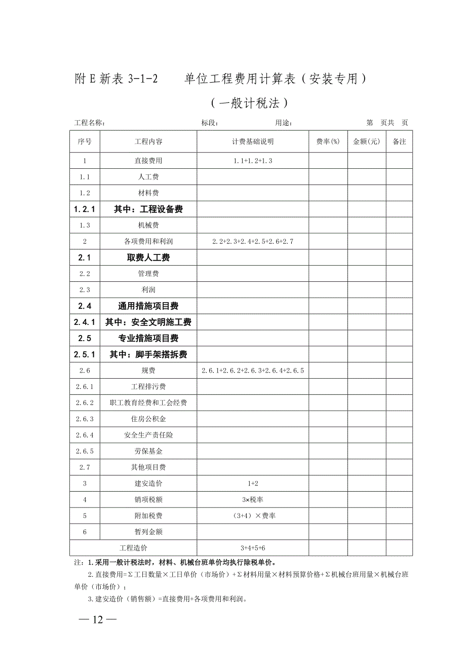 附e新表3-1-1单位工程费用计算表_第2页