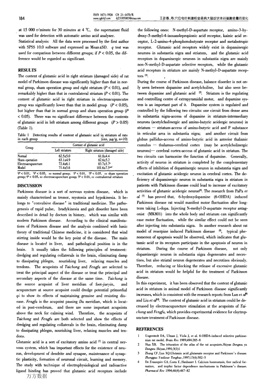 穴位电针刺激帕金森病大鼠纹状体谷氨酸含量的变化_第2页