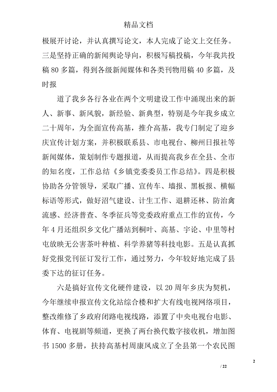 乡镇党委委员工作总结精选 _第2页