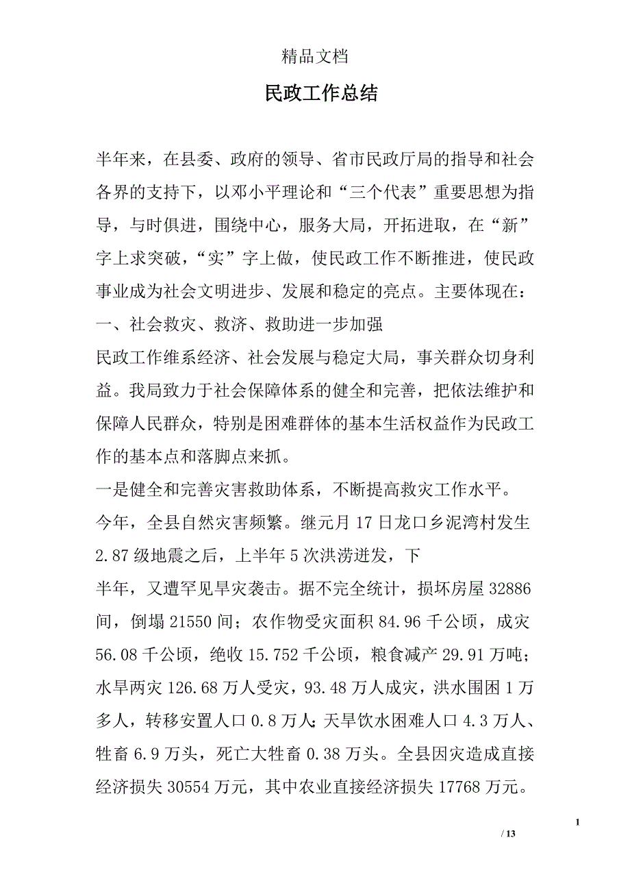 民政工作总结 精选_第1页