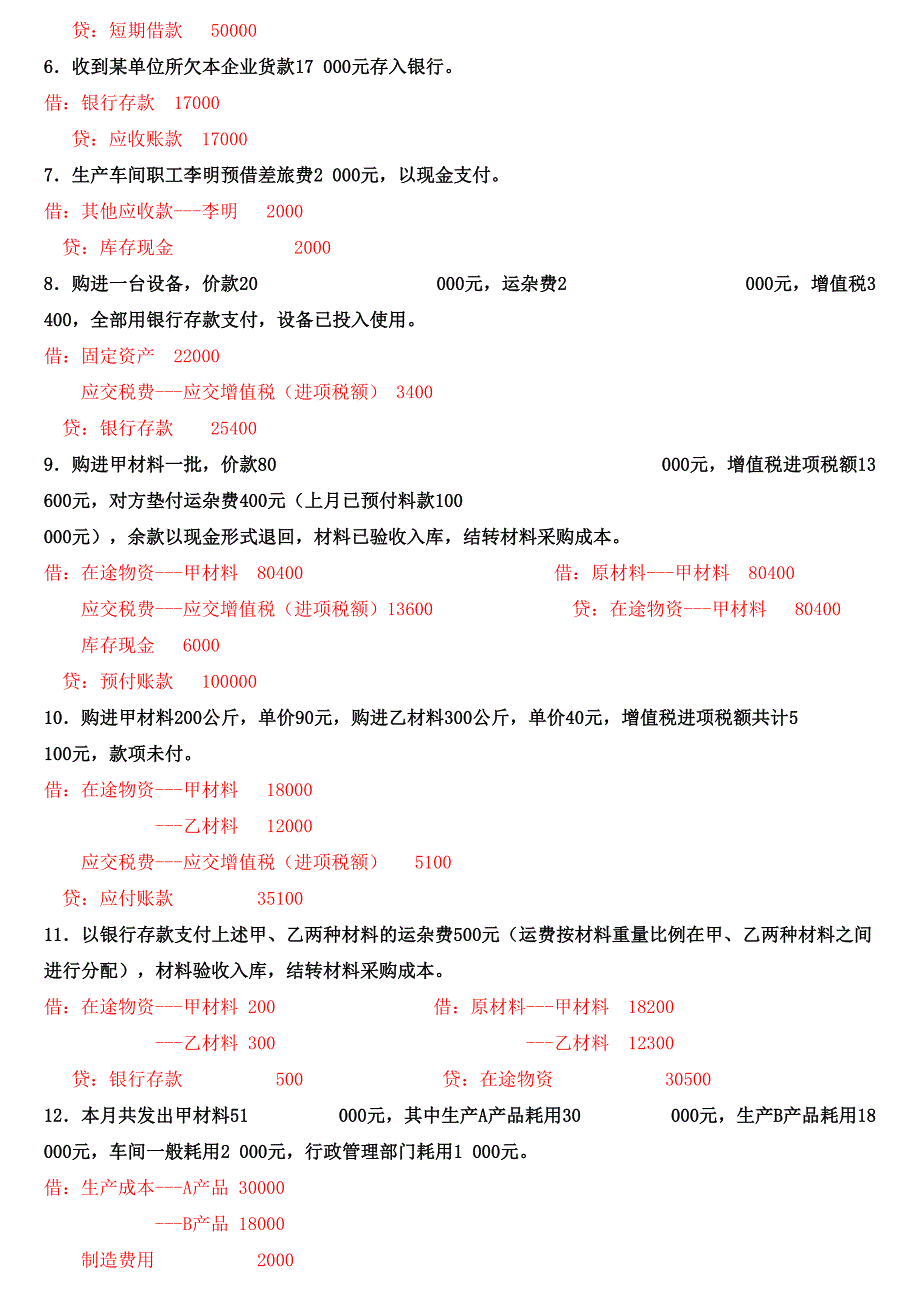 基础会计学综合分录练习题及答案_第3页