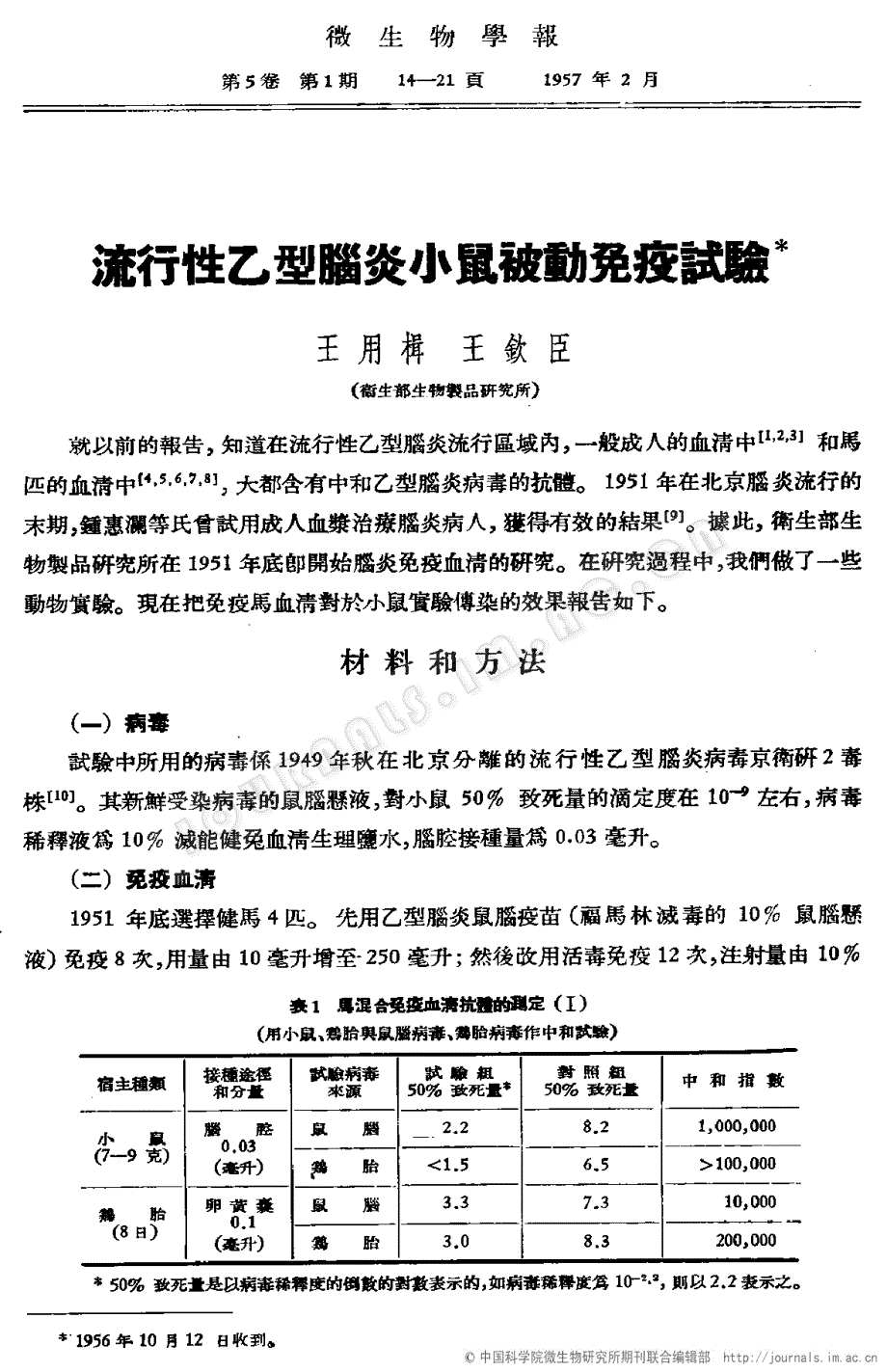 流行性乙型脑炎小鼠被动免疫试验_第1页