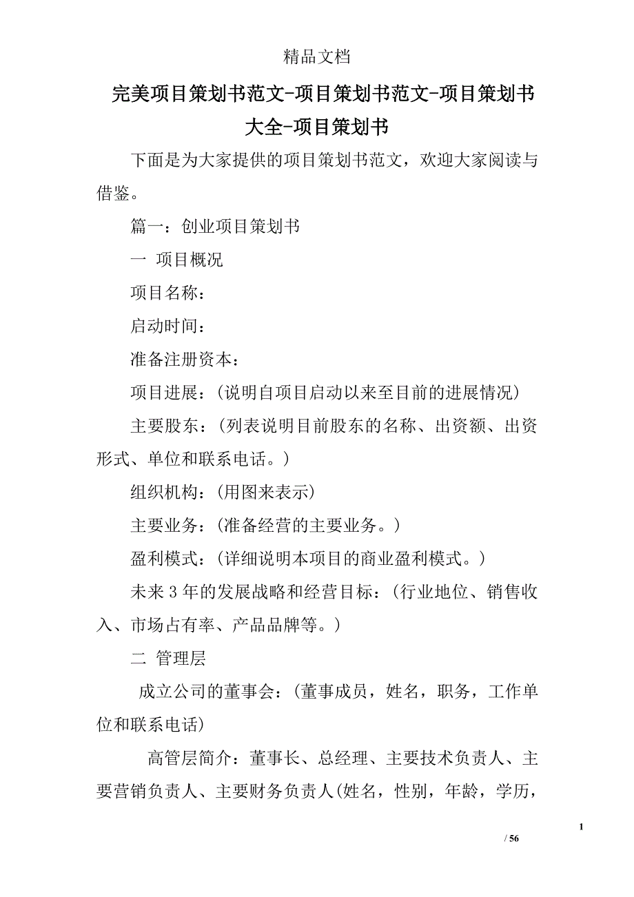 完美项目策划书范文项目策划书范文项目策划书大全项目策划书_第1页