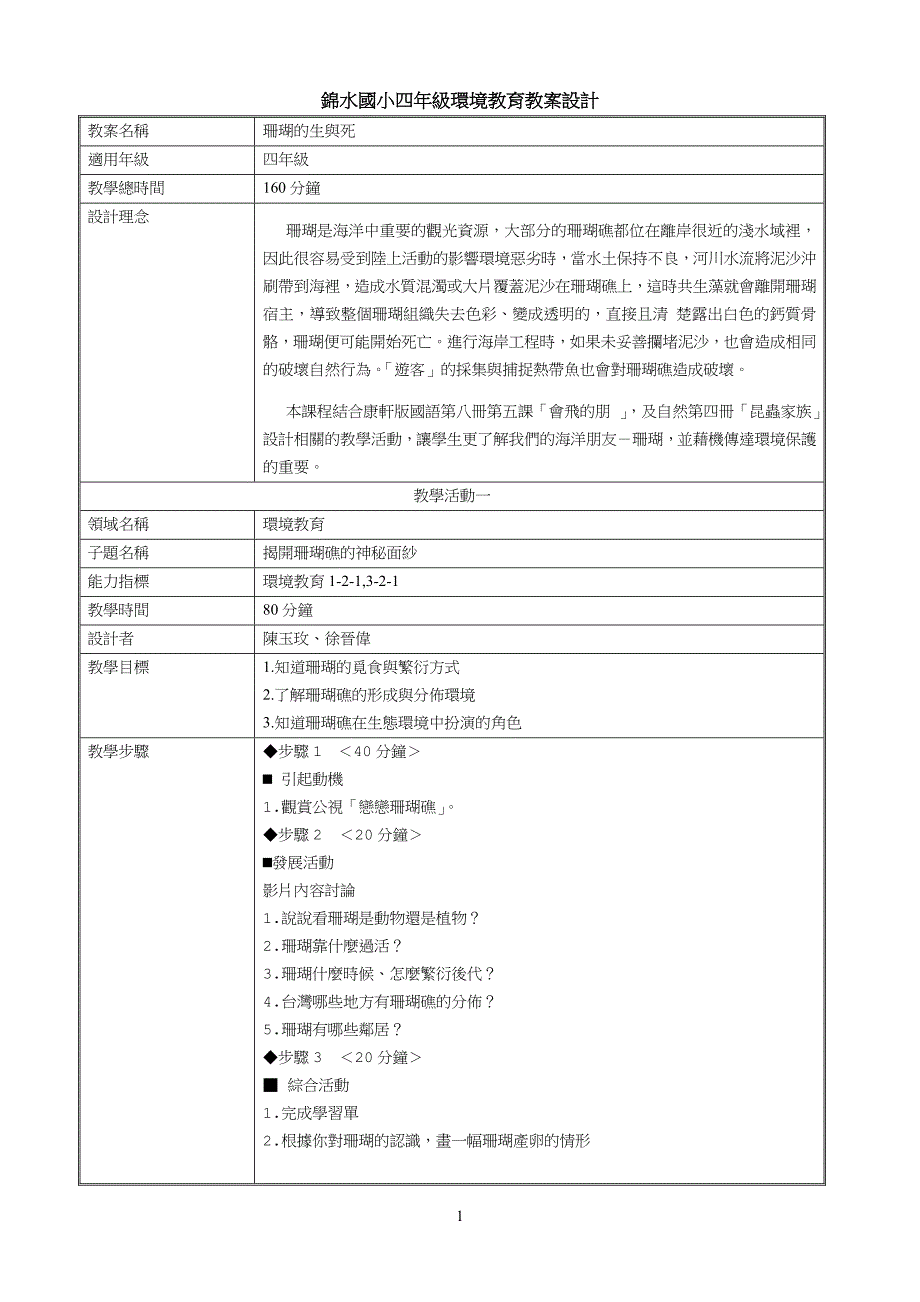 锦水国小四年级环境教育教案设计_第1页