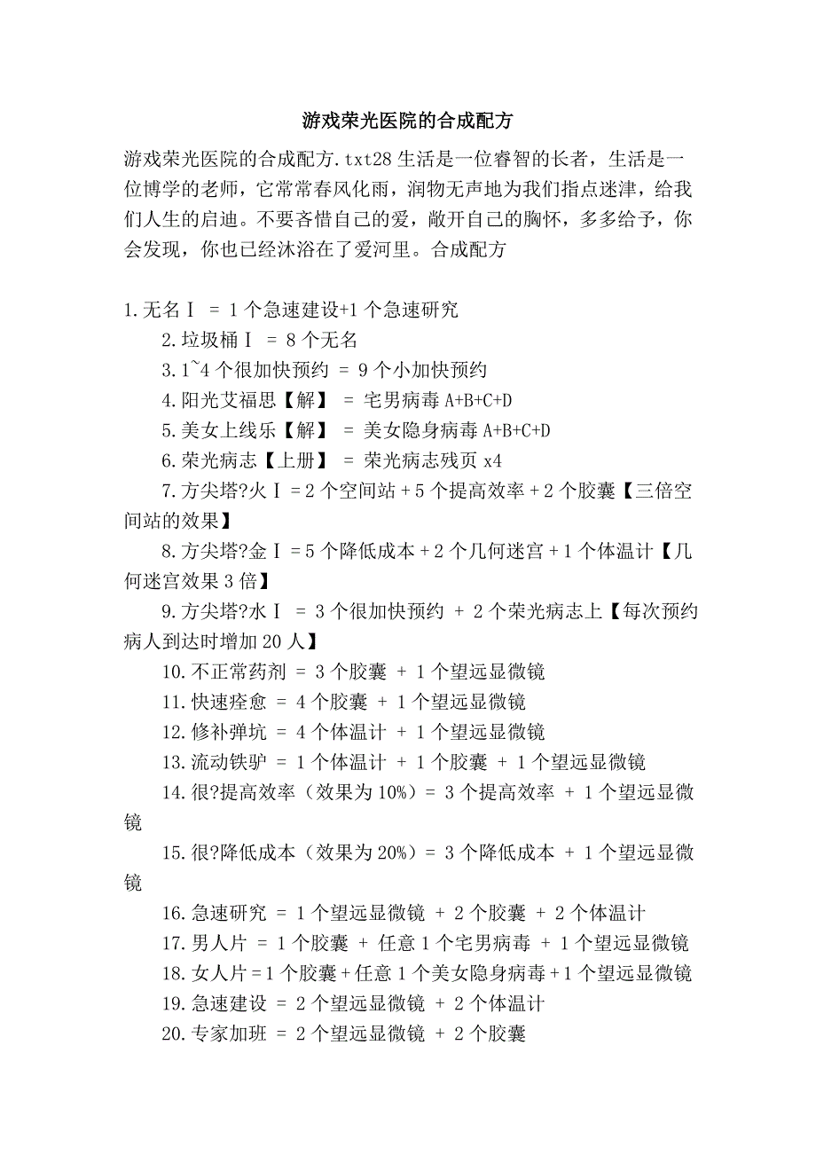 游戏荣光医院的合成配方_第1页