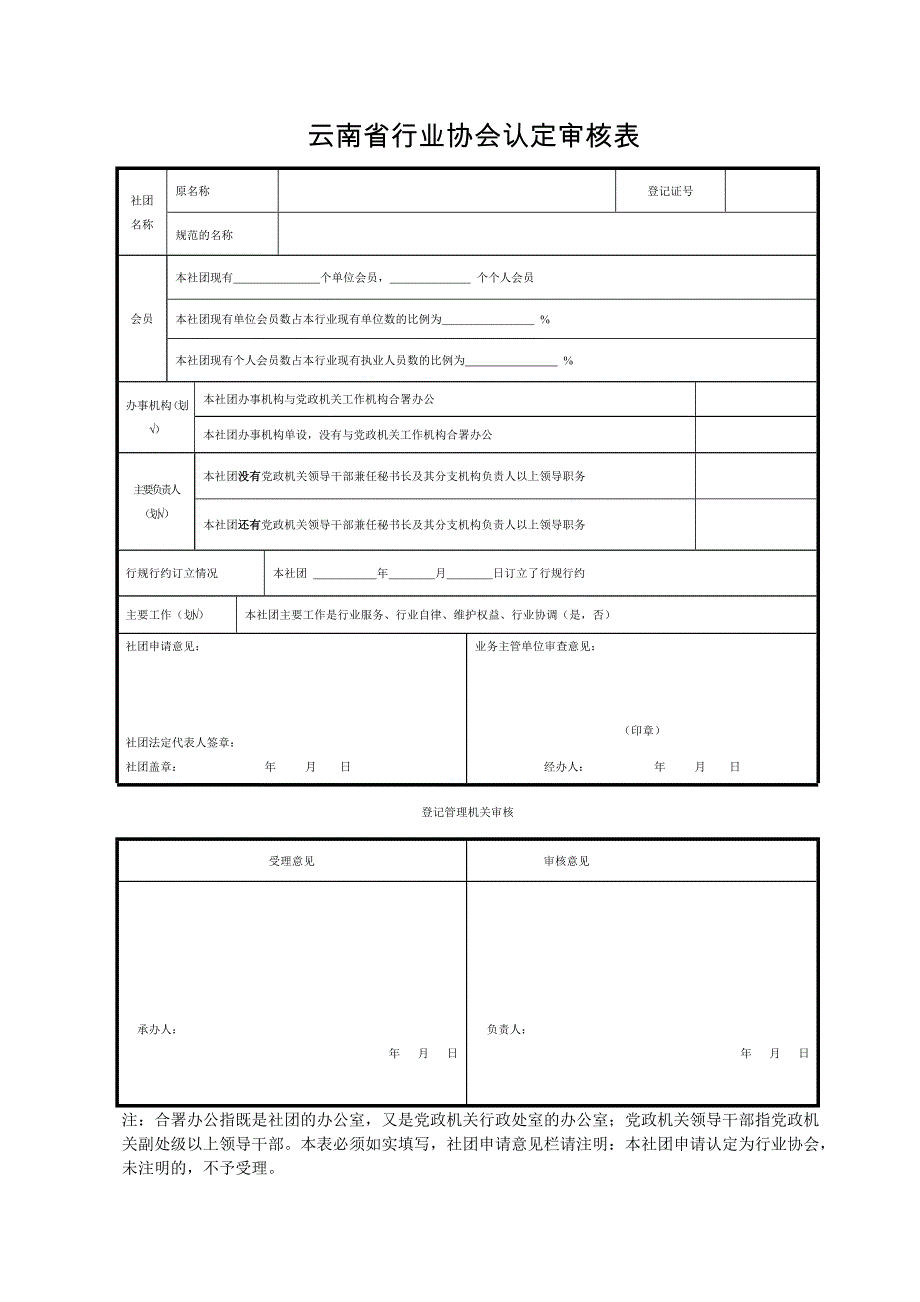 云南省行业协会认定审核表_第1页