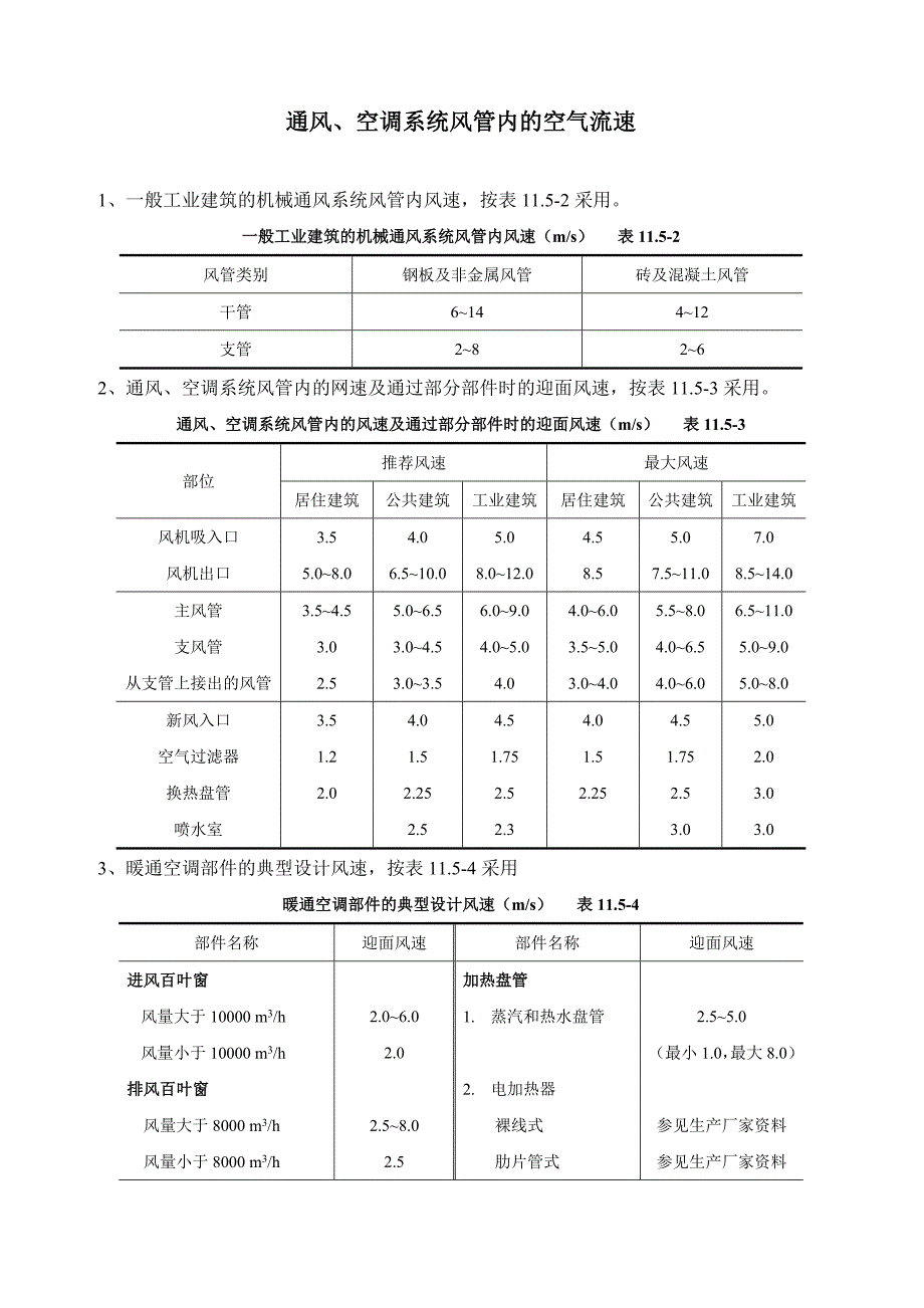通风、空调系统风管内的空气流速_第1页