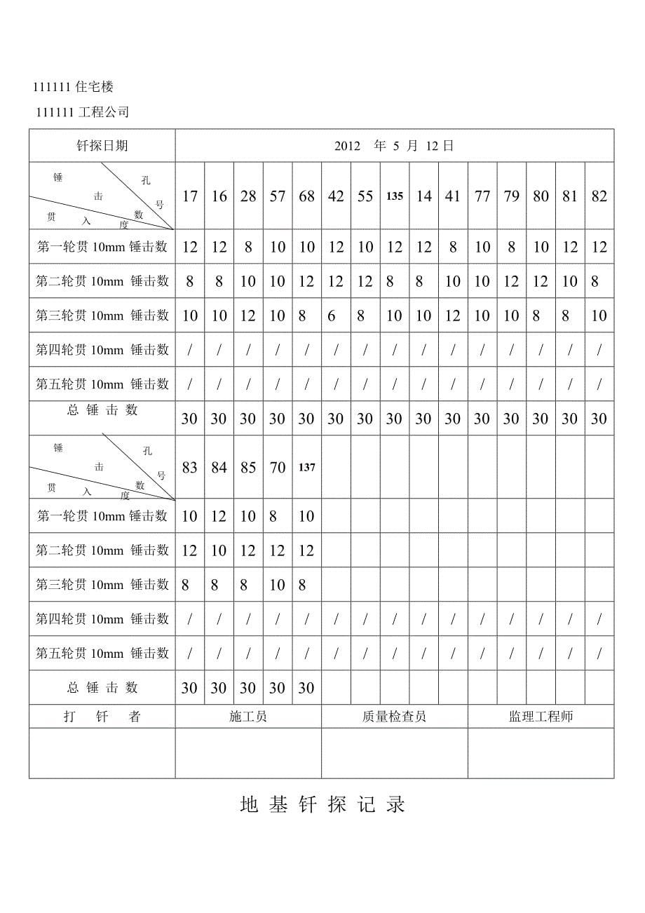 地基钎探记录表格_第5页