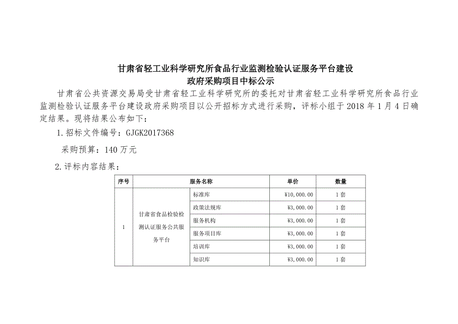 甘肃省轻工业科学研究所食品行业监测检验认证服务平台建设_第1页