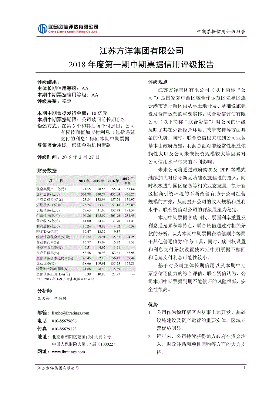 江苏方洋集团有限公司2018年度第一期中期票据信用评级报告及跟踪评级安排_第2页