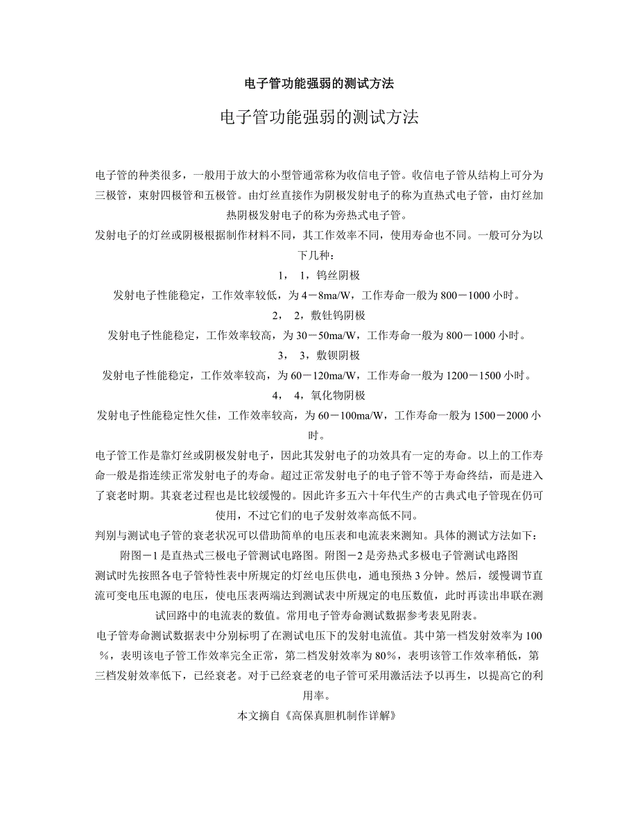 电子管功能强弱的测试方法_第1页