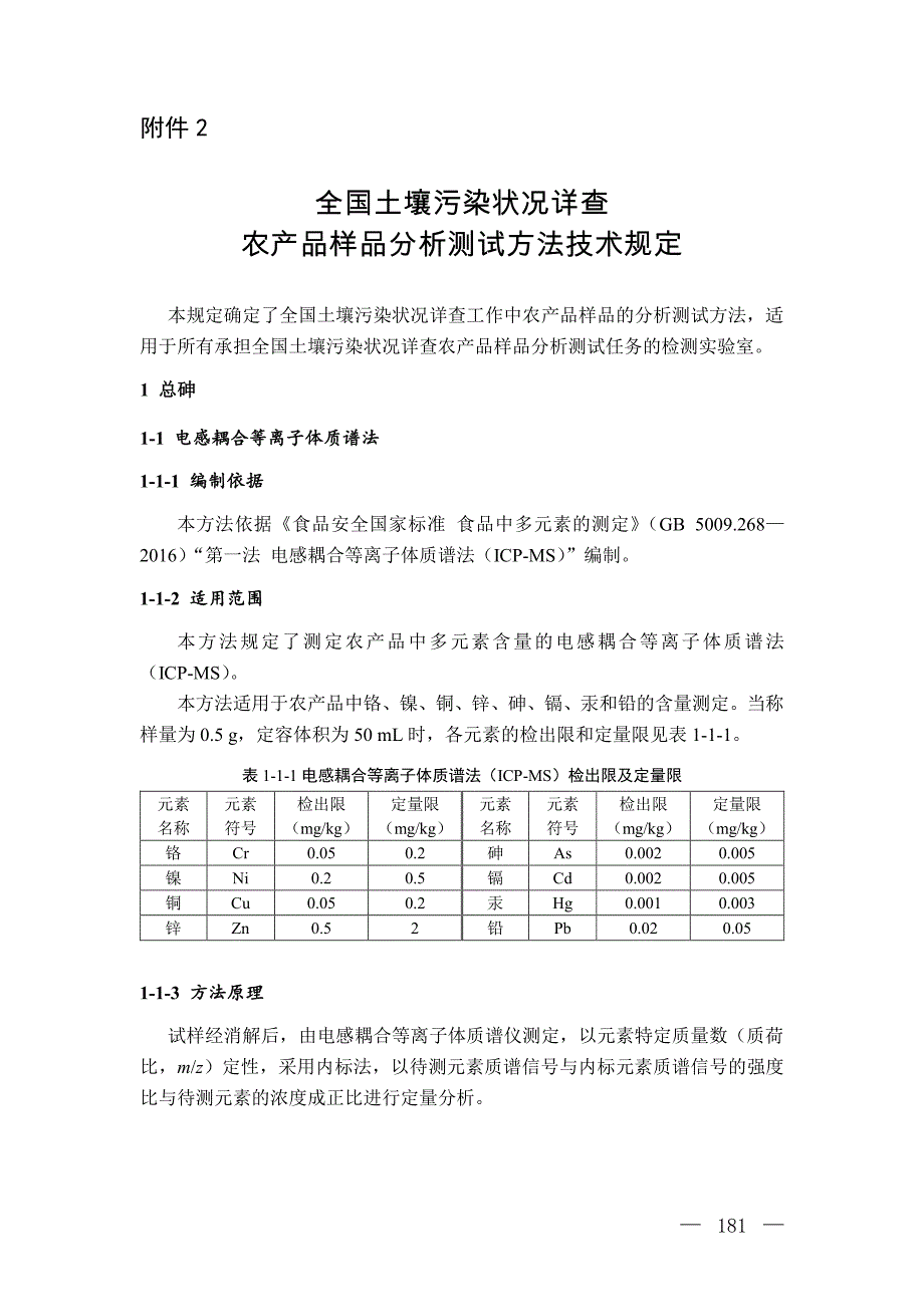 全国土壤污染状况详查 农产品样品分析测试方法技术规定_第1页