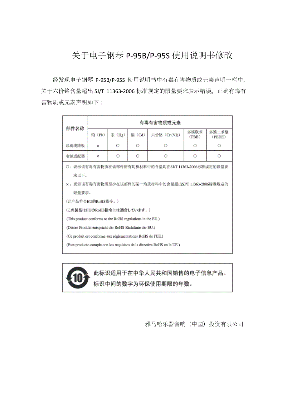 关于电子钢琴 p-95bp-95s 使用说明书修改_第1页