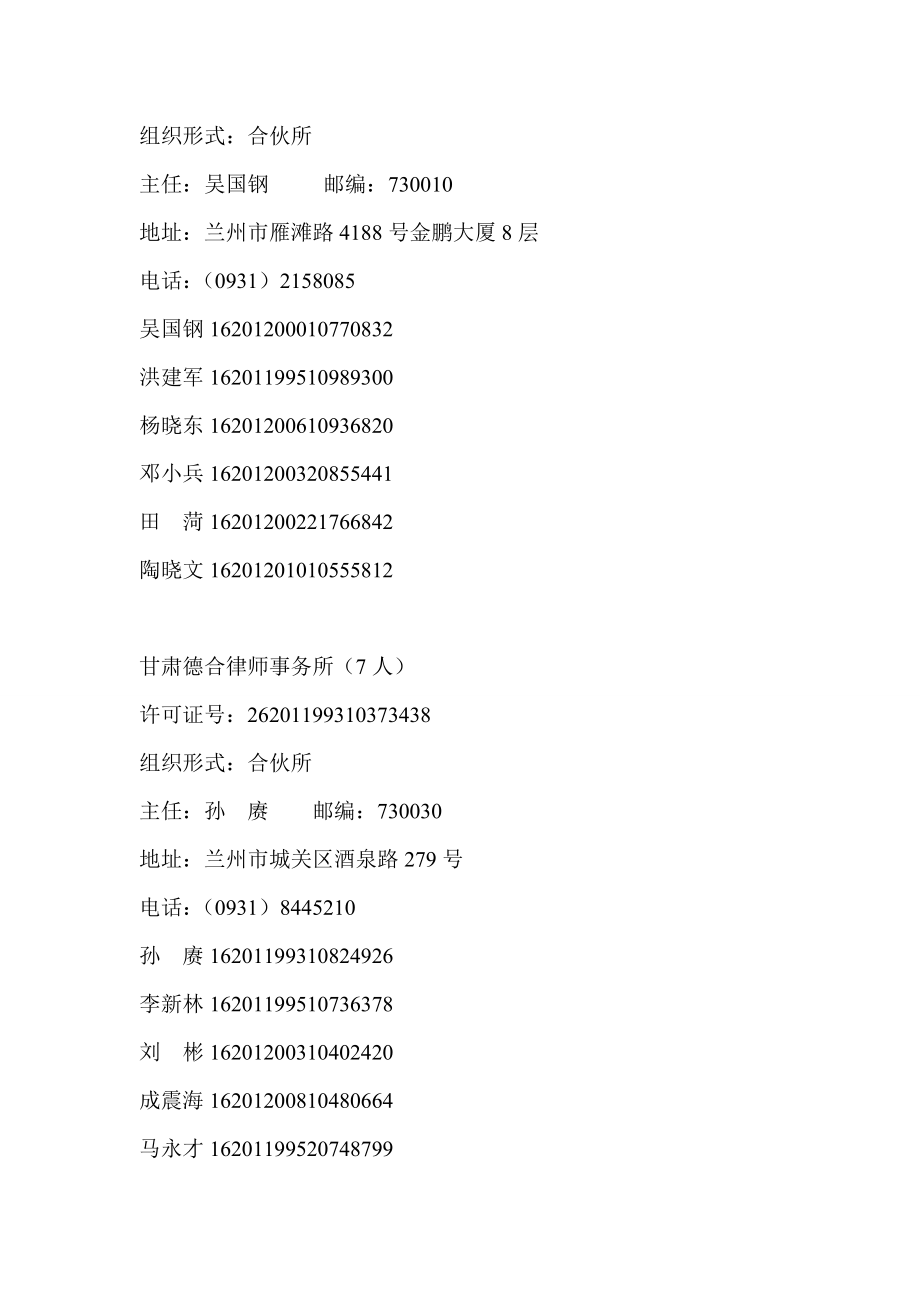 甘肃省2010年通过考核备案的232家律师事务所_第3页