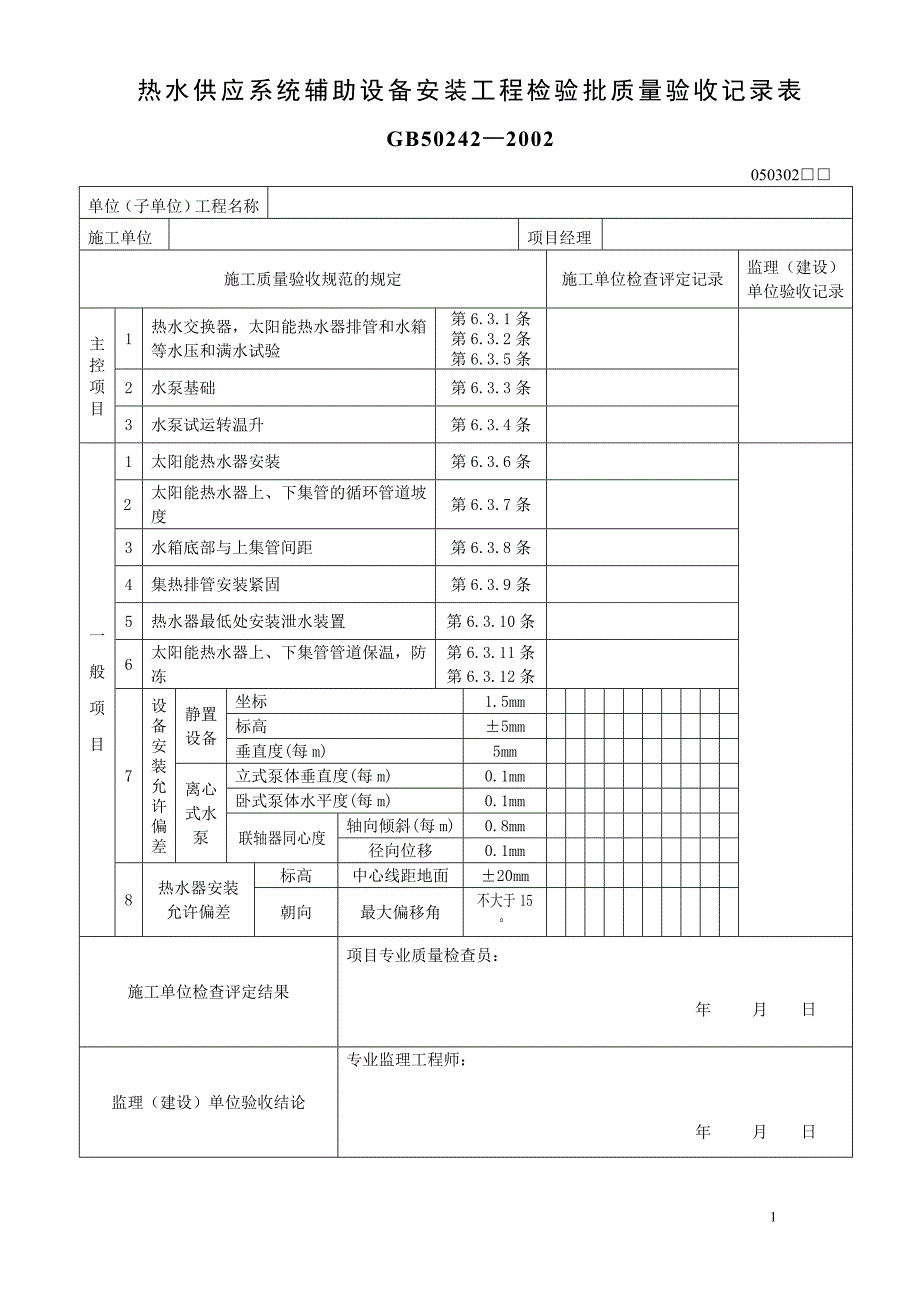 热水供应系统辅助设备安装工程检验批质量验收记录表_第1页