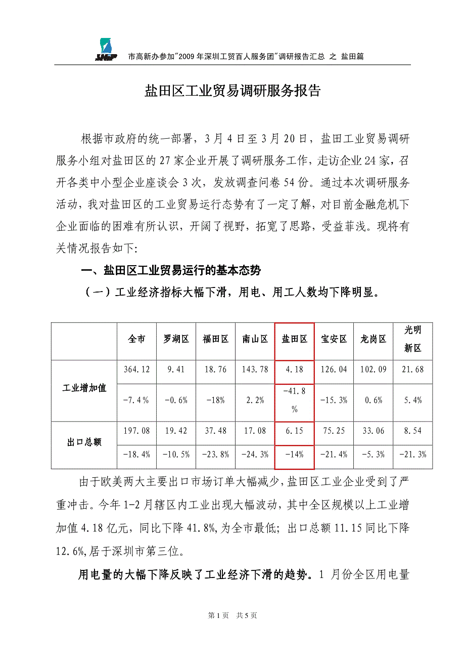 市高新办参加2009年深圳工贸百人服务团调研报告汇总_第1页