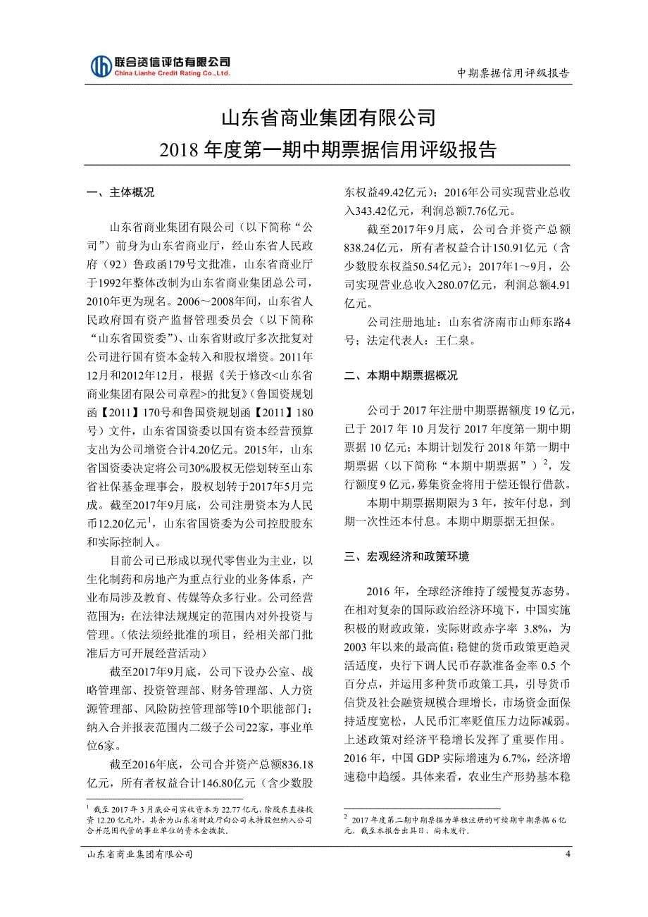 山东省商业集团有限公司主体及2018年度第一期中票信用评级报告_第5页