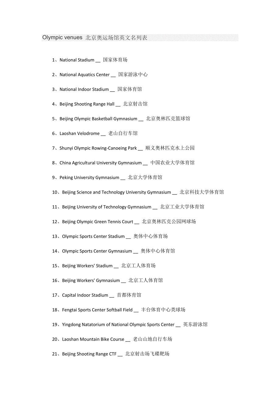 北京奥运场馆英文名列表_第1页