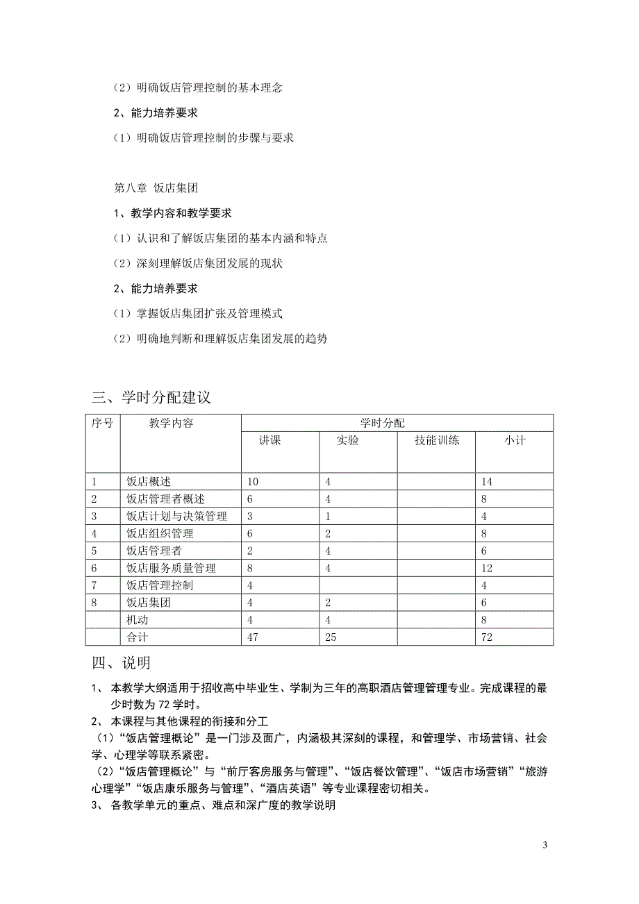 《饭店管理概论》教学大纲_第3页