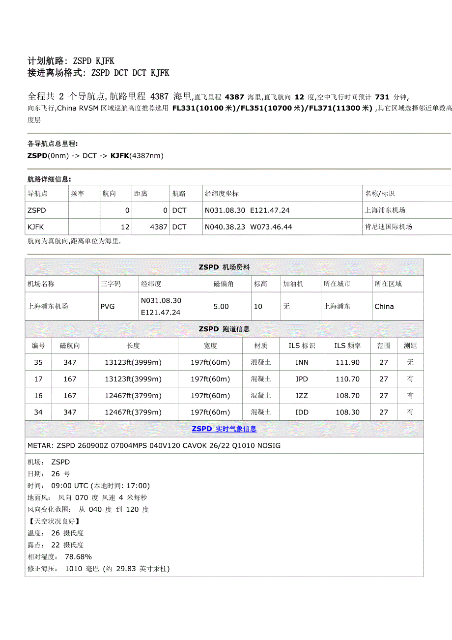 海浦东机场(zspd,zs) 至 肯尼迪国际机场(kjfk,kj) 飞行资料_第1页