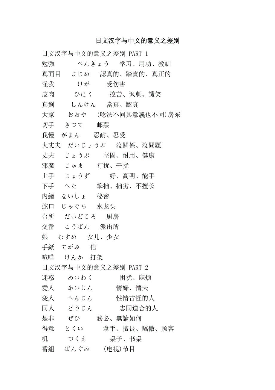 日文汉字与中文的意义之差别_第1页