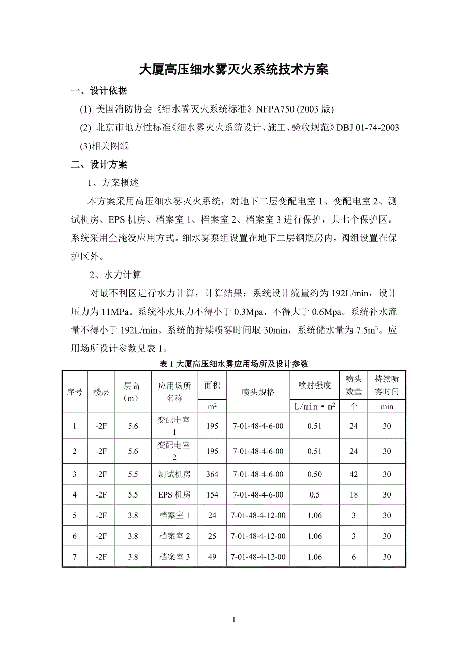 细水雾灭火系统技术方案_第1页