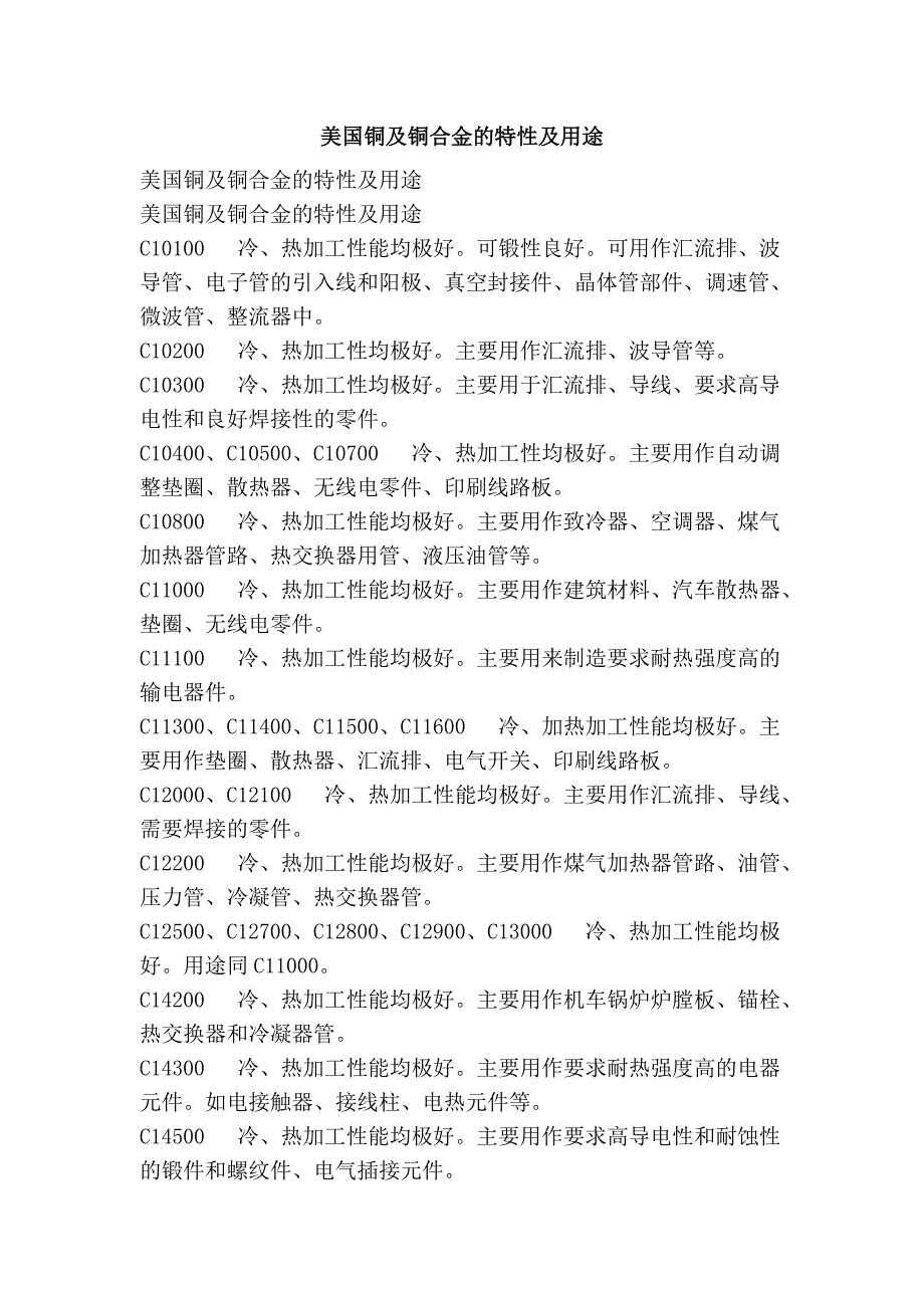 美国铜及铜合金的特性及用途_第1页