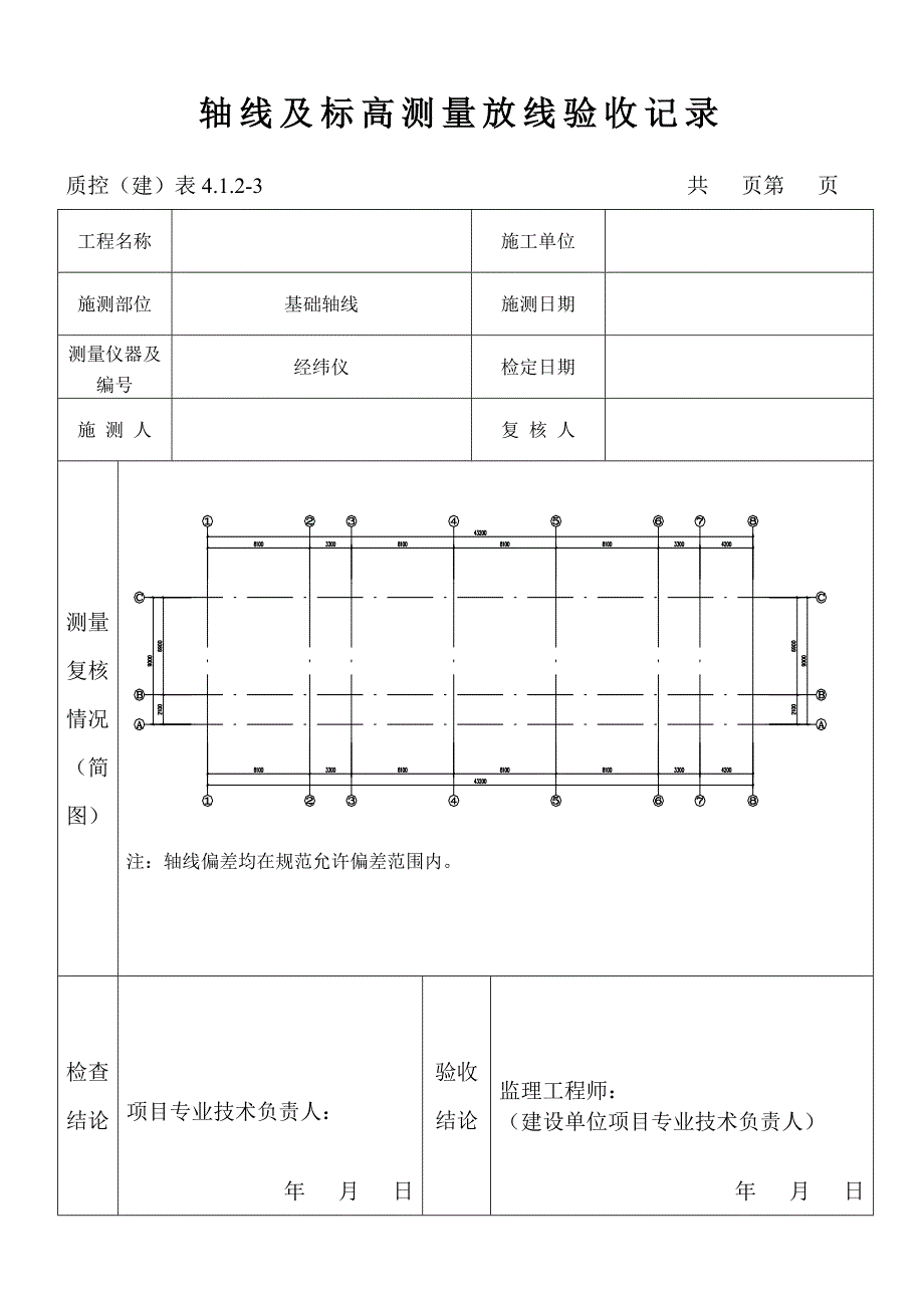 轴线及标高测量放线验收记录(质控建表..)_第1页