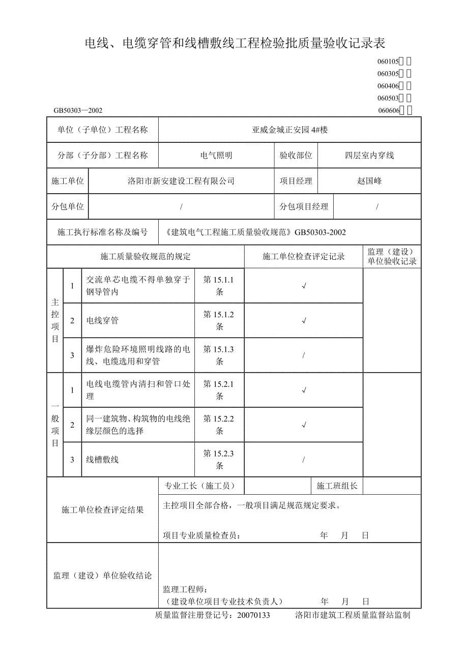 电线电缆穿管和线槽敷线工程检验批质量验收记录表_第5页