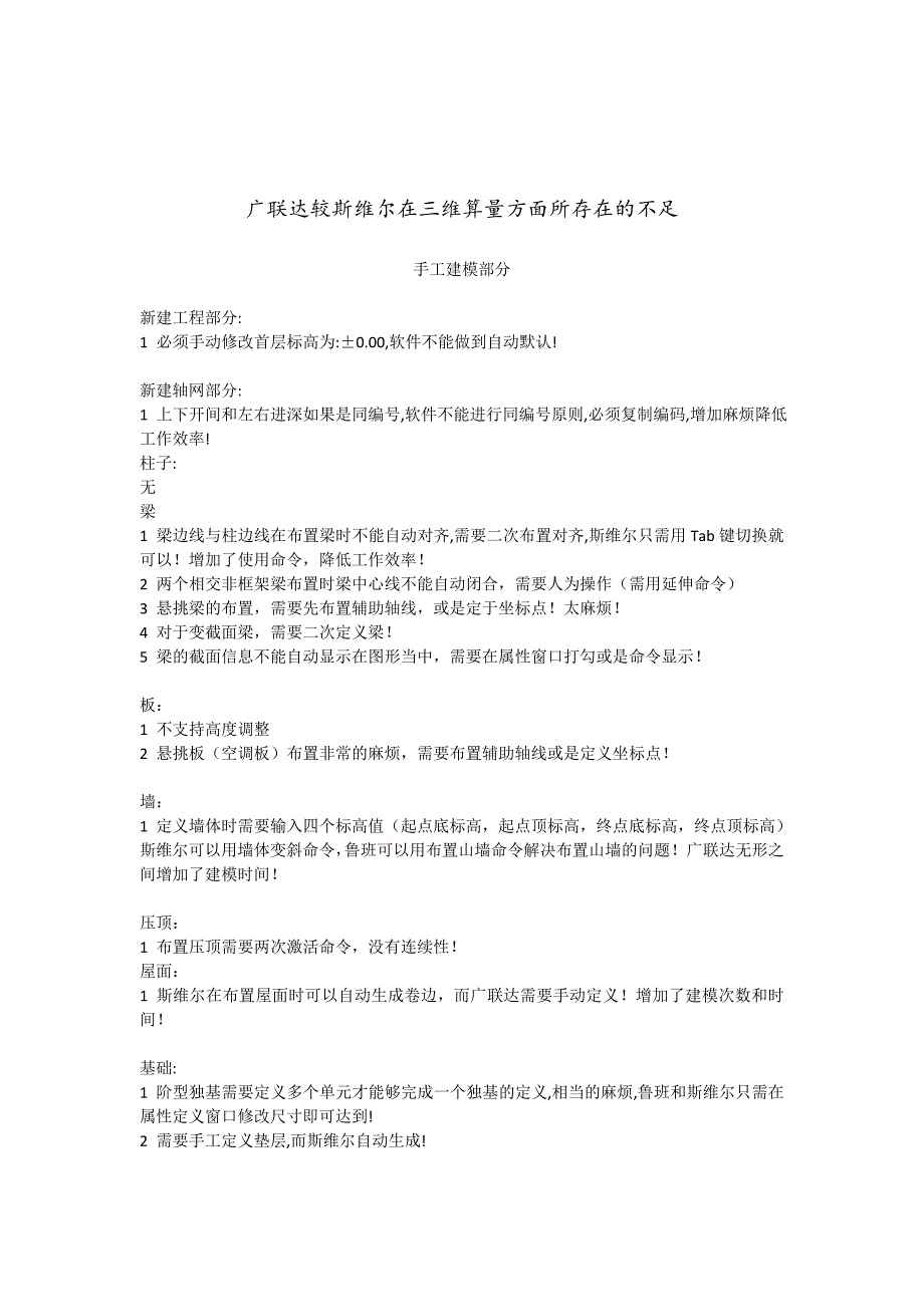 广联达较斯维尔在维算量方面所存在的不足_第1页