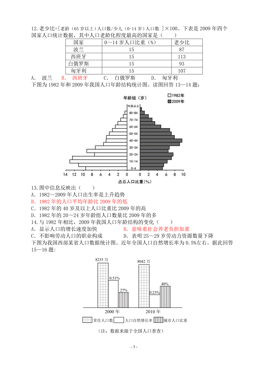 高中地理 人口的增长、迁移与合理容量单元测试题_第3页