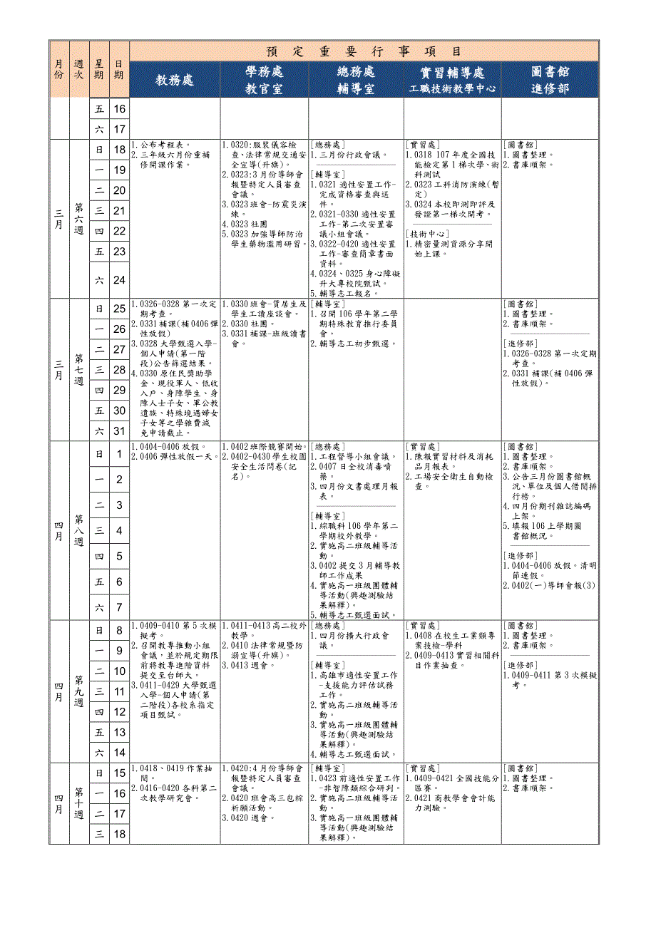 国立凤山高级商工职业学校 106 学年度寒假及第二学期行事历_第3页