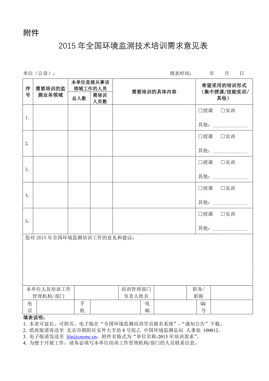 度全国环境监测技术培训需求意见表_第1页