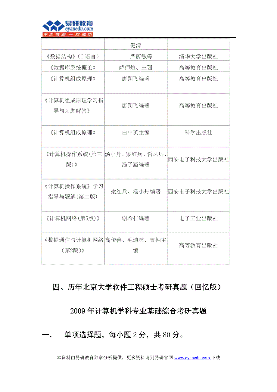 2015北京大学软件工程硕士考研(软件与微电子学院)专业目录招生人数参考书目历年真题复试分数线答题方法_第2页