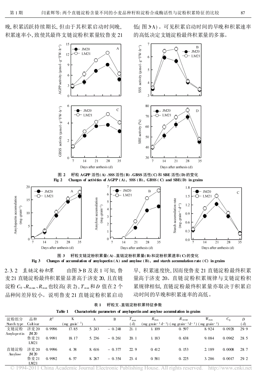 两个直链淀粉含量不同的小麦品种籽_省略_粉合成酶活性与淀粉积累特征的比较_闫素辉_第4页