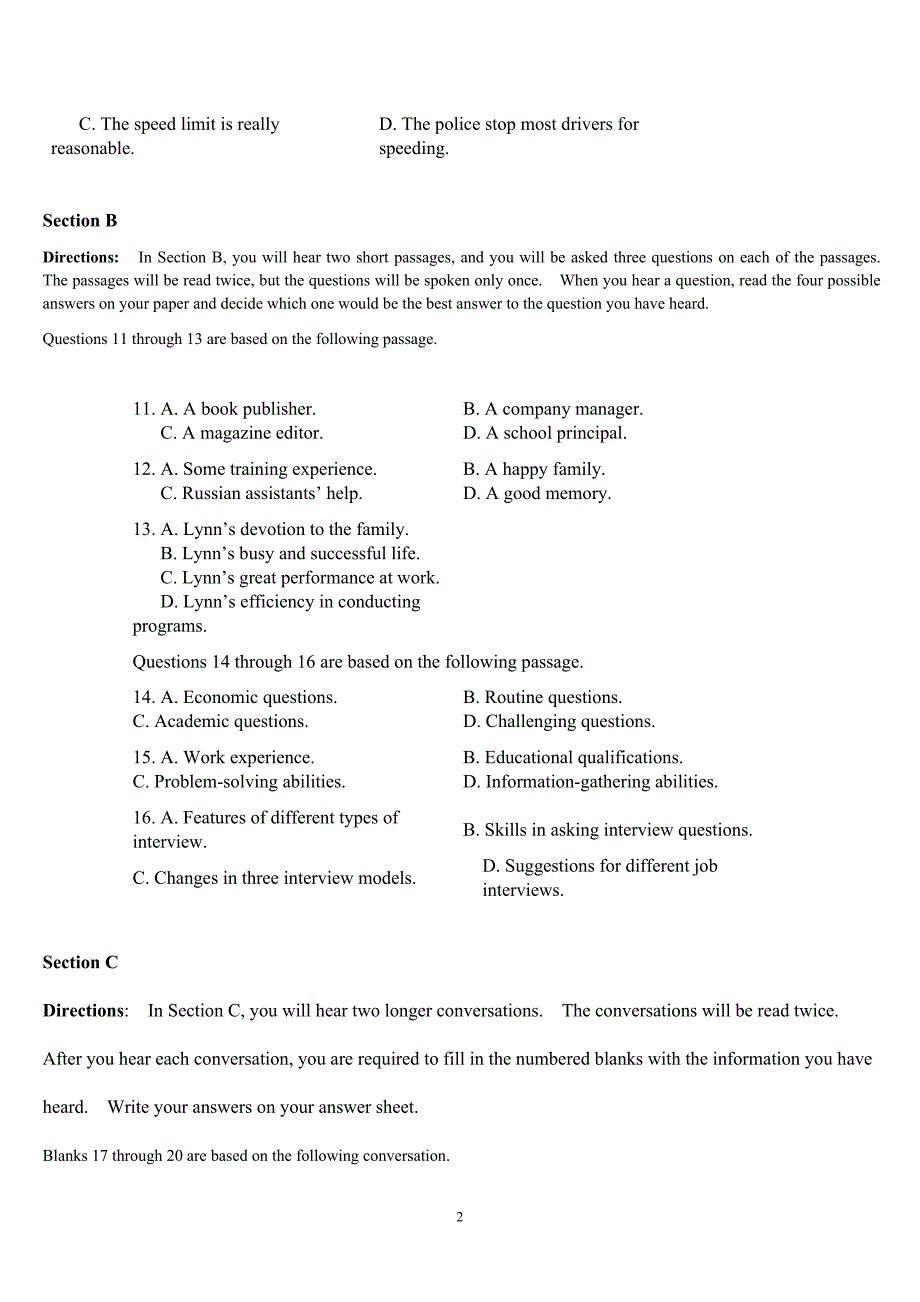 2014年全国普通高等学校招生统一考试上海英语听力试运转试卷_第2页