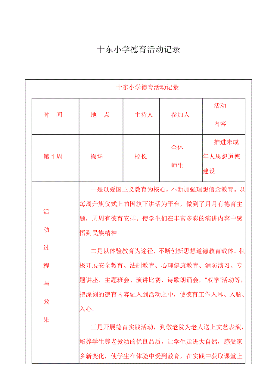 十东小学德育活动记录_第1页