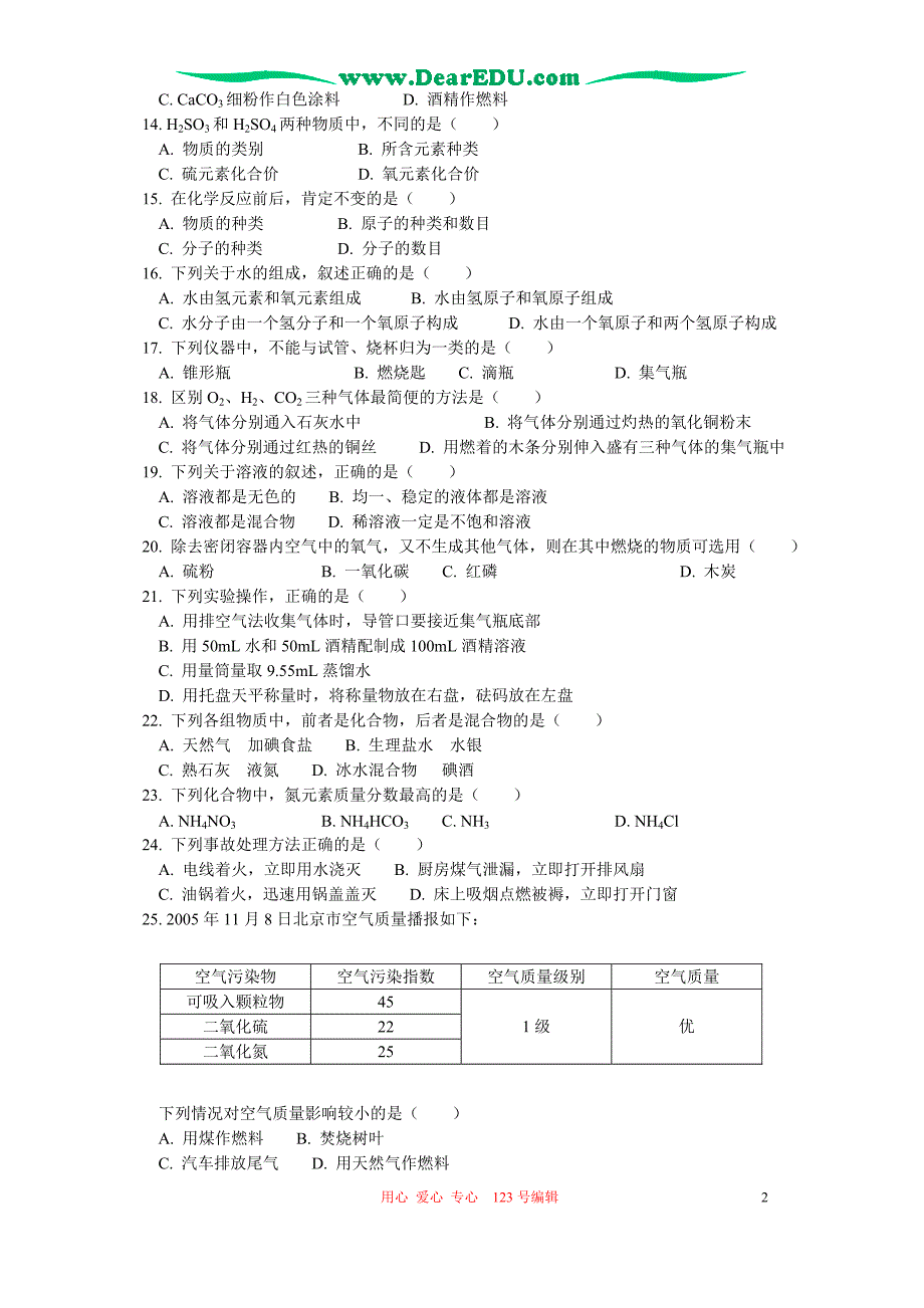 2005-2006年上学期北京市西城区初三化学期末质量检测_第2页