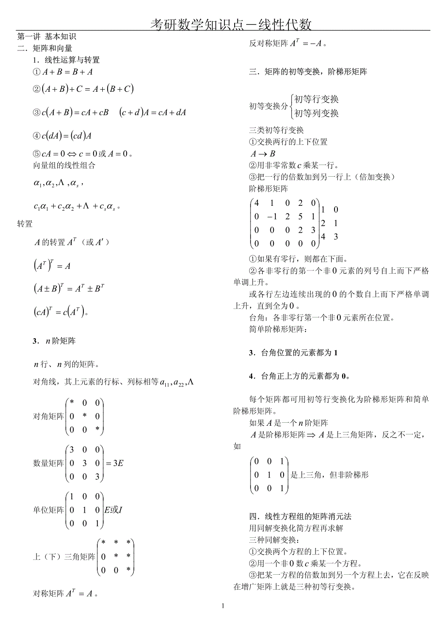 2013考研数学线性代数必背公式知识点_第1页