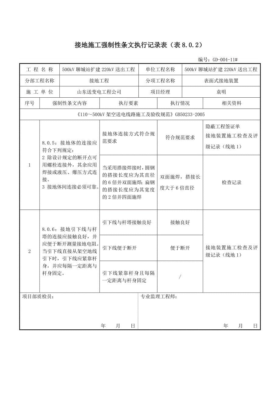 接地施工强制性条文执行记录表_第5页