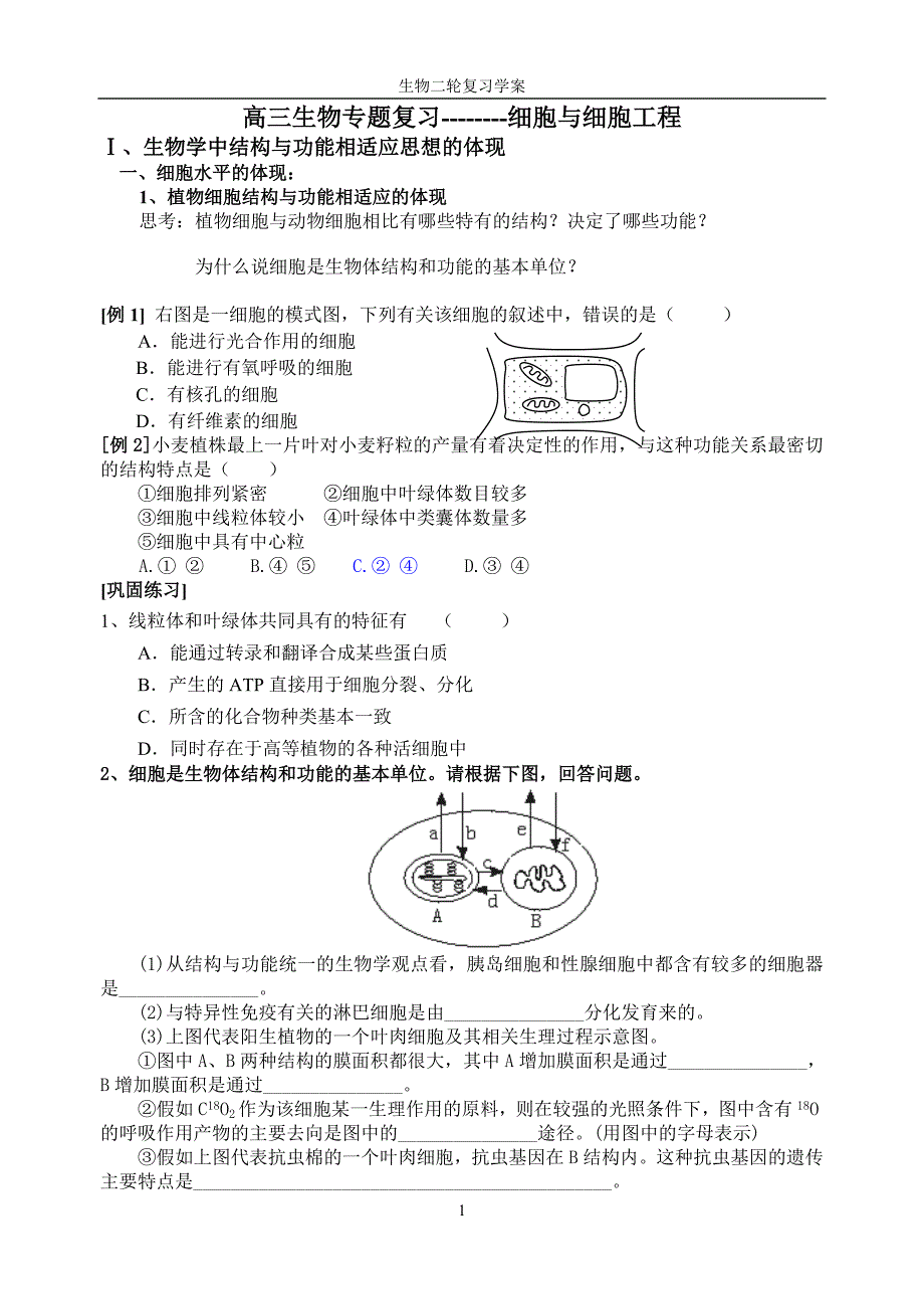 生物学中结构与功能相适应思想的体现_第1页