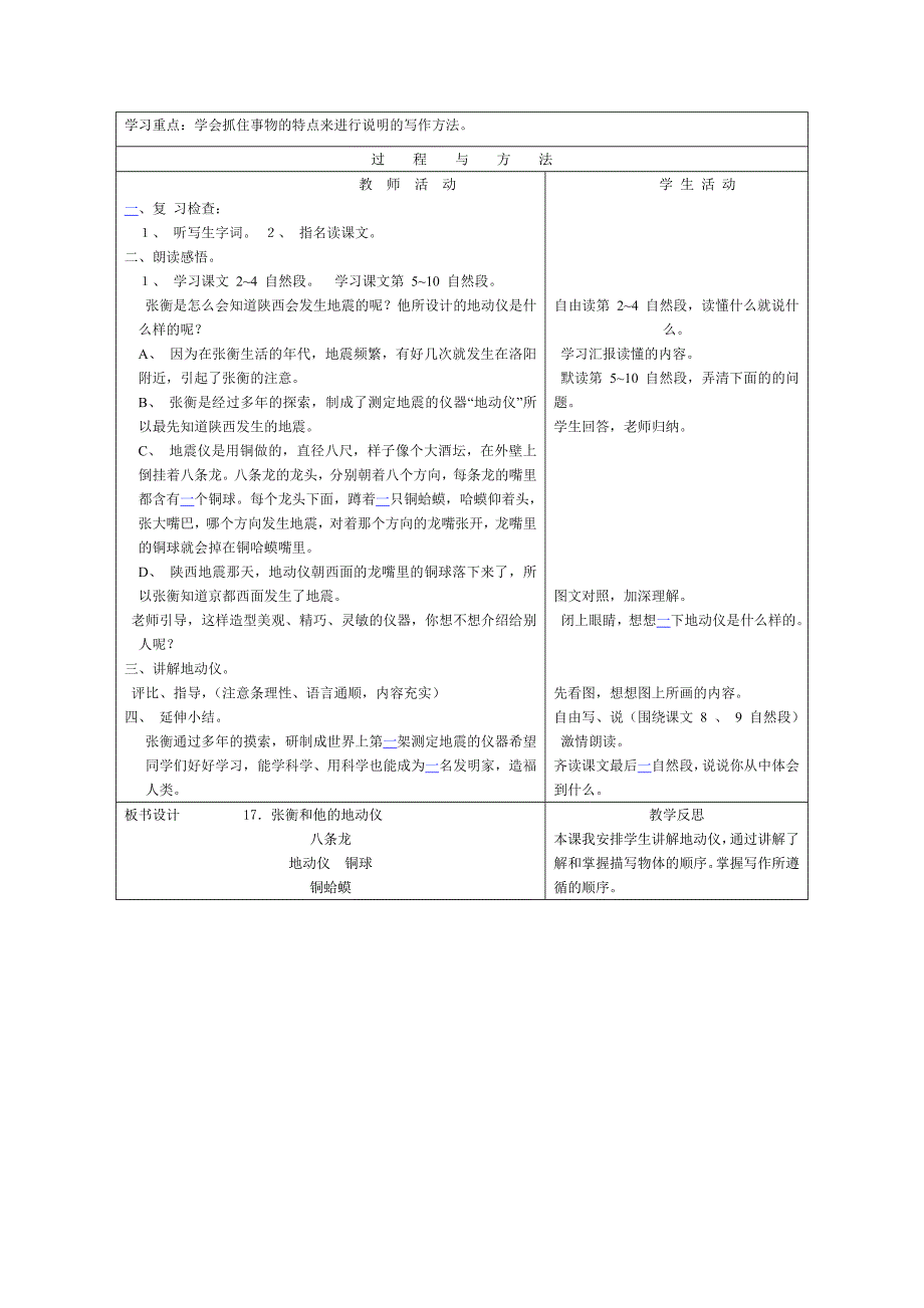 2013年语文A版第六册《张衡和他的地动仪》教案_第2页