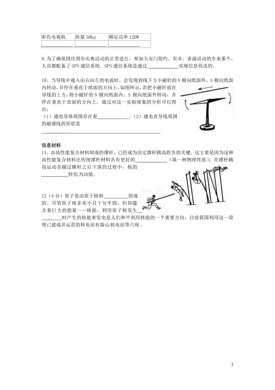 山东省济南市平阴县孝直中学中考物理复习素材汇编 填空题(无答案) 新人教版_第2页