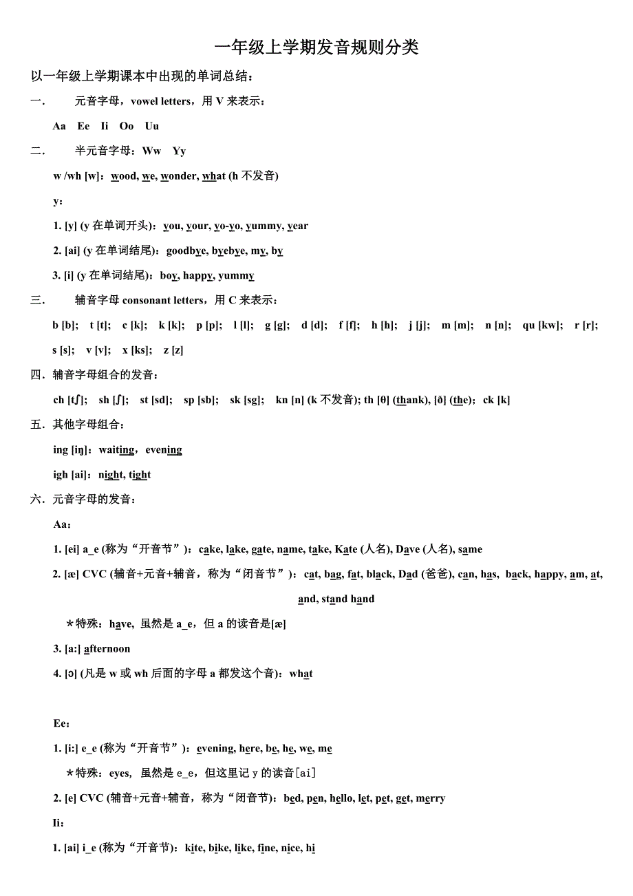 一年级字母发音归类-拼读法基础_第1页