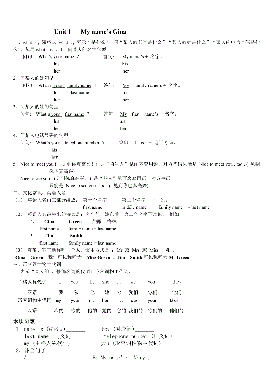 人教版七年级英语上册知识点1_第2页