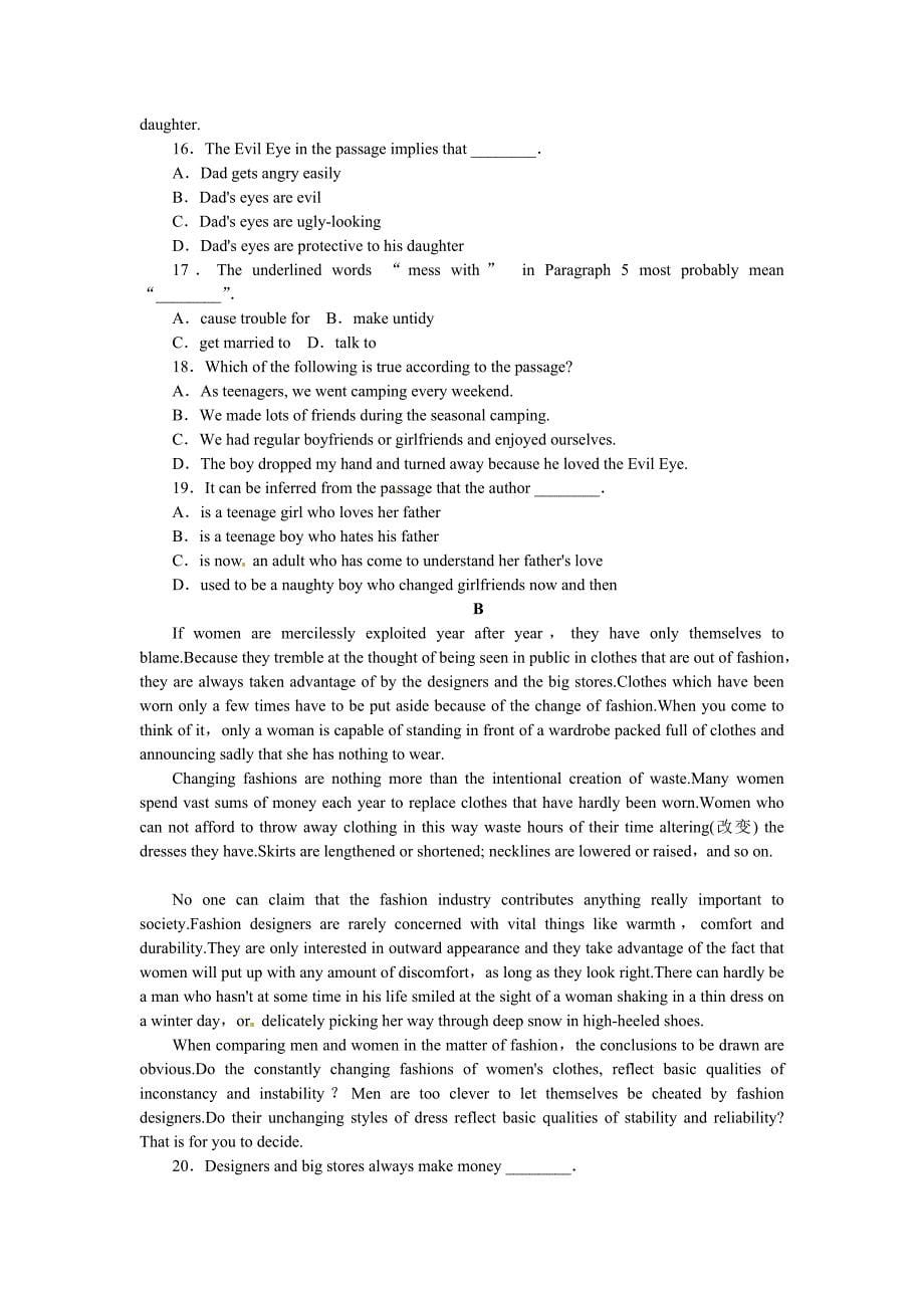 2014高考英语(新人教版)一轮阅读训练(2)附答案_第5页