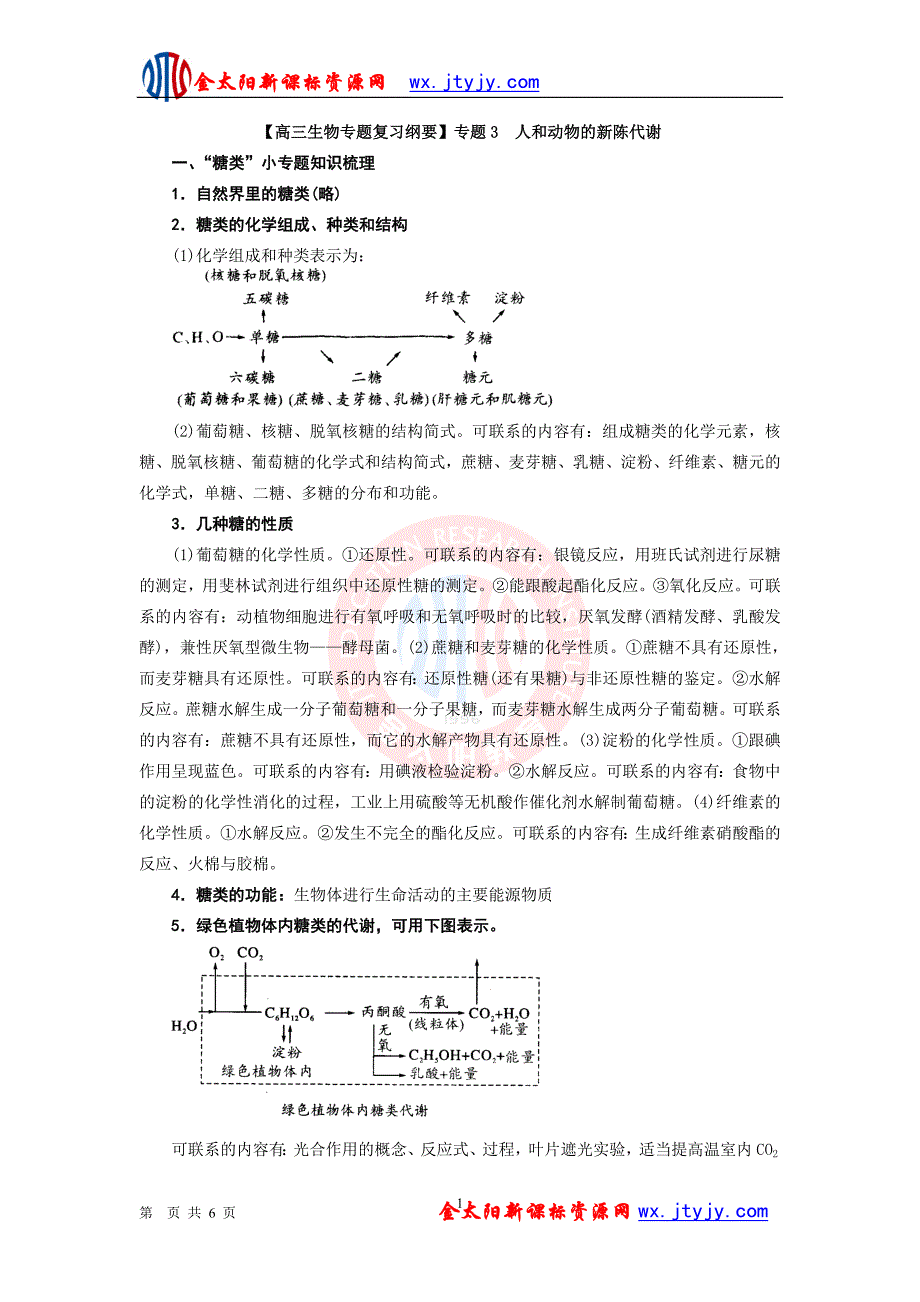 【高三生物专题复习纲要】专题3 人和动物的新陈代谢_第1页