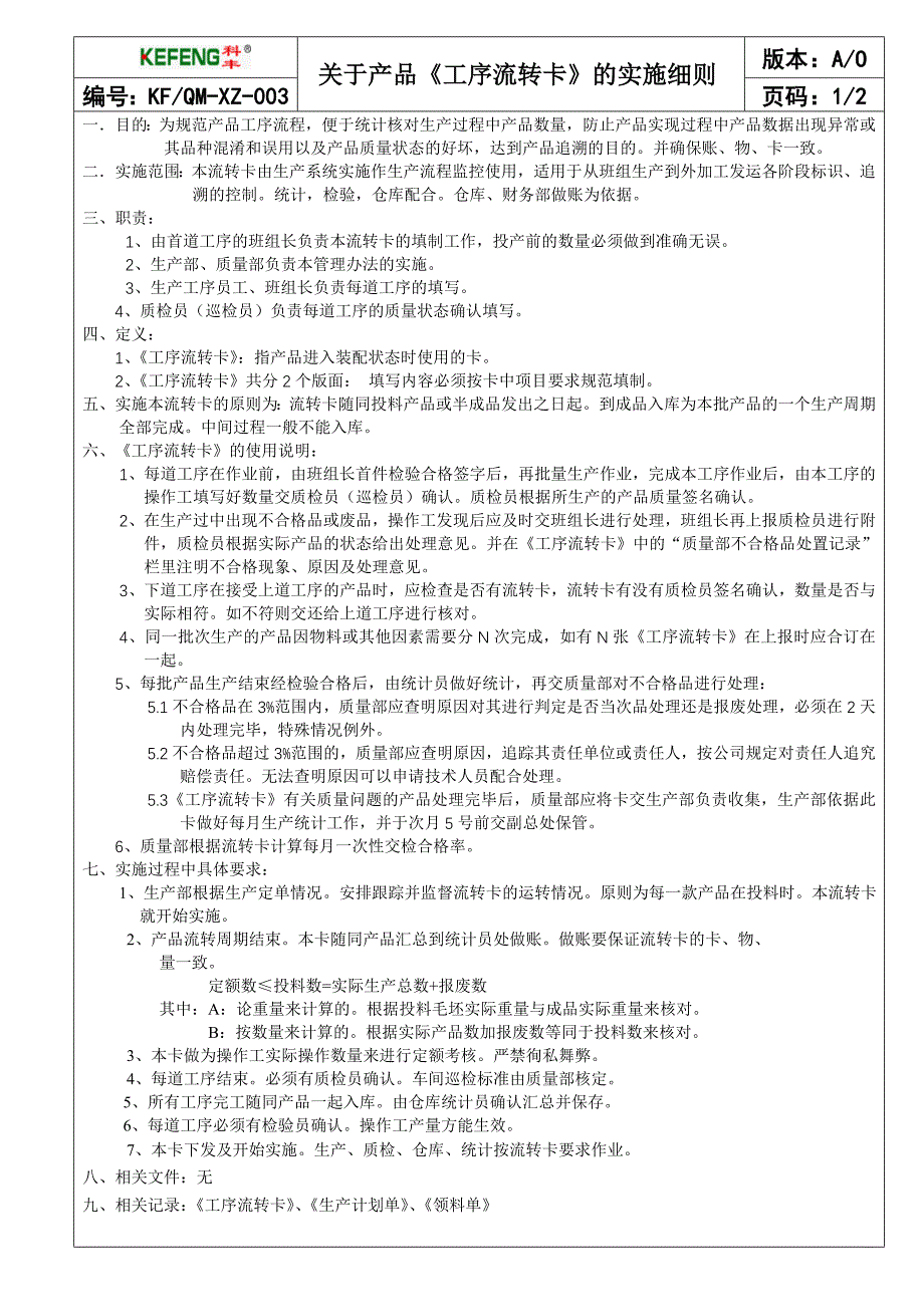 KF=关于产品《工序流转卡》的实施细则_第1页